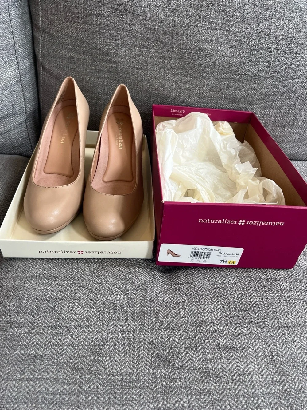 Naturalizer Michelle Pumps Heel Tender Taupe Leather Women’s Size 7.5 With Box